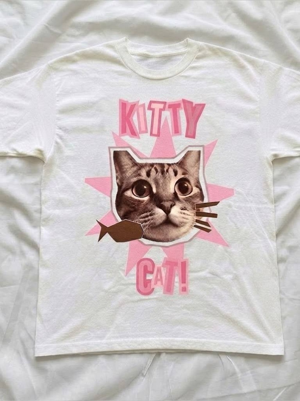 Gildan White Tee with Pink Kitty Graphic